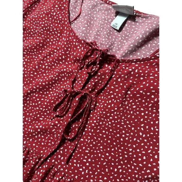 Ava & Viv Women’s Size 2X Red & White Babydoll Long Sleeve Blouse - Picture 6 of 8